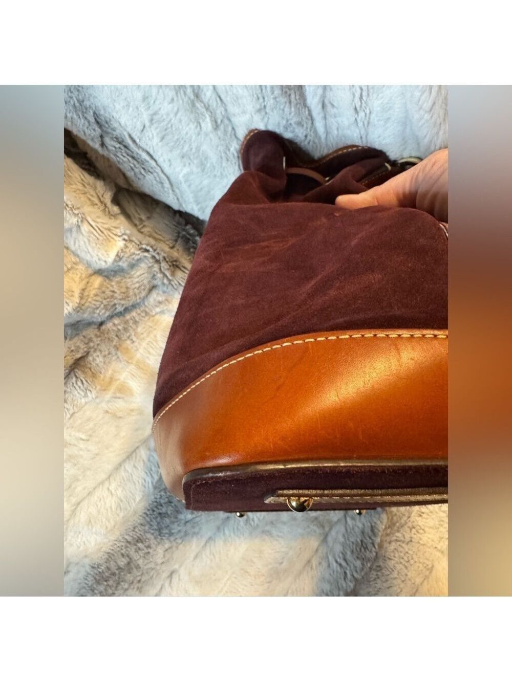 Dooney & Bourke - Suede Drawstring Bucket Bag - EUC 
Dark Brown/Burgundy Color - Picture 8 of 13